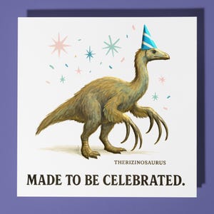 Dinosaurier Therizinosaurus - Geburtstagskarte - Personalisierte Karte - Lustige Tier Karte - Premium Grußkarte & Umschlag Sohn Schwester Freund