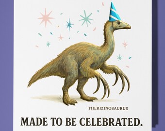 Dinosaur Therizinosaurus  - Birthday Card - Personalised card - Funny Animal Card - Premium Greeting Card & Envelope Son Sister Friend