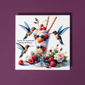 Handgemachte Kolibris - Genieße den süßen Geburtstag! Karte Lustige Tierkarte - Tierliebhaber Premium Grußkarte und Umschlag