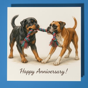 Cani Rottweiler e Boxer - Biglietto di auguri di buon anniversario - Animale divertente - Busta per biglietti di auguri premium - Biglietto personalizzato per moglie e marito