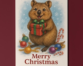 Smiling Christmas Quokka - Merry Christmas! Card - Funny animals - Premium Greeting Card and Envelope - Personalised card - Friend Family