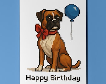 Dog Breeds Collection - Pixel Portraits - Boxer Dog Happy Birthday Card - Funny Animal - Premium Greeting Card Envelope - Personalised card