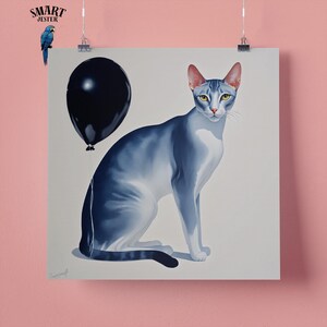 Elegante stampa artistica da parete raffigurante un gatto orientale, regalo perfetto per gli amanti degli animali, 295 mm x 295 mm, carta opaca da 300 g/m², senza cornice
