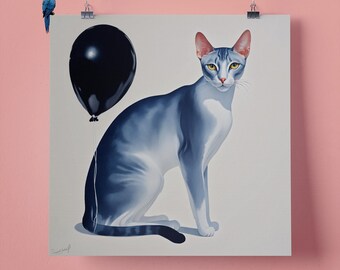 Elegant Oriental Cat  Pet Portrait Wall Art Print, Perfect Gift for Pet Lovers, 295mm x 295mm, 300GSM Matte Paper, Unframed