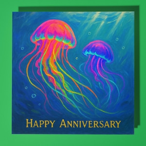 Helder gloeiende kwal - Happy Anniversary Card - Funny Animal - Premium wenskaart en envelop - Gepersonaliseerde kaart - Echtgenoot