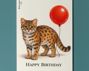 Wild Cats Party Rusty-spotted Cat Tiny Hunter Happy Birthday Card Premium quality Greeting Card & Envelope Personalised Exotic Smallest Cat