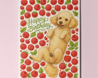 Raspberry Poodle Dog - Fruity Friends Collection Happy Birthday Card - Funny Animals - Premium Greeting Card & Envelope - Personalised