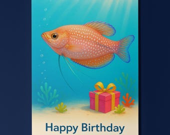 Rainbow Fish Parade Collection - Pearl Gourami fish - Happy Birthday Card - Premium Greeting Card & Envelope - Personalised card - Friend