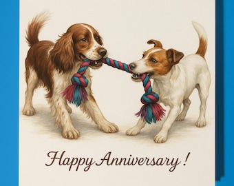 English Spaniel and Jack Russell Terrier - Happy Anniversary Card - Funny Animal - Premium Greeting Card & Envelope - Personalised card