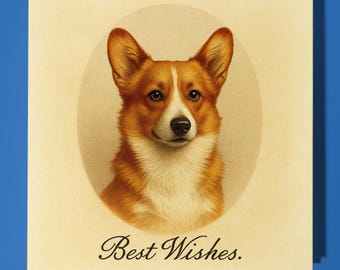 Antique postcard collection - Corgi dog  - Best Wishes Happy Birthday Card - Premium Greeting Card and Envelope - Personalised card - Friend