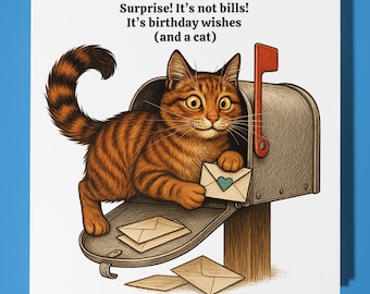 Fine Art Funnies Collection - Orange Tabby Cat - birthday wishes  - Happy Birthday Card - Premium Greeting Card Envelope - Personalised card