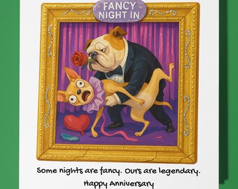 Framed for Love Collection - Bulldog and chihuahua - Happy Anniversary Card - Premium Greeting Card & Envelope - Personalised card - Friend