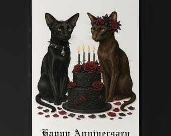 Cat Breeds Collection - Gothic Passion - Oriental Cats Anniversary Card - Funny Cats - Premium Greeting Card & Envelope - Personalised card