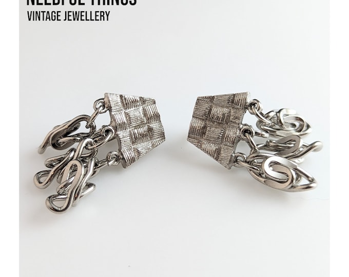 Beautiful Vintage Jewellery Silver-tone Dangle Drop Clip-on Earrings