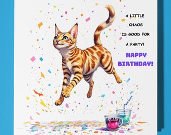 Handmade Bengal cat - Personalised Cat card - Son Sister daughter Mum Dad - Birthday Card Funny Animal Card - Premium Greeting Card Envelope