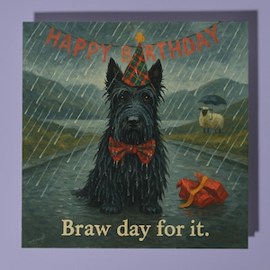 Scottish Terrier - Biglietto di auguri di buon compleanno - Animale divertente - Busta per biglietti di auguri premium - Biglietto personalizzato per cani - Sorella, figlia, amica, papà