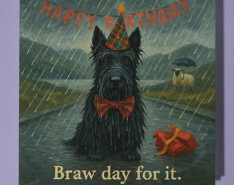Scottish Terrier  - Happy Birthday Card - Funny Animal - Premium Greeting Card Envelope - Personalised Dog card - sister daughter friend Dad