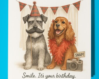 Schnauzer and Cocker Spaniel  - Happy Birthday Card - Premium Greeting Card & Envelope Personalised funny dog card - Friend Family