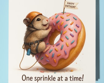 Doughnut Climbing - Happy Birthday Card - Funny Animal - Premium Greeting Card Envelope - Personalised funny card - friend son family