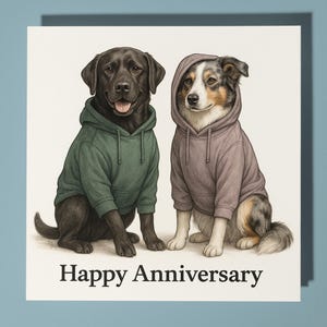 Labrador et border collie - carte de joyeux anniversaire - animaux rigolos - carte de voeux et enveloppe premium - carte personnalisée mari femme