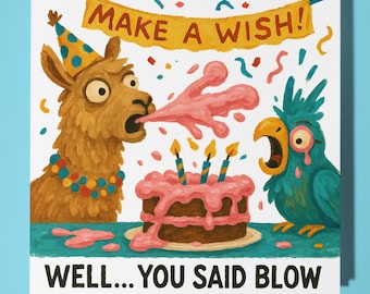Birthday Alpaca Happy Birthday Card - Funny Animal - Premium Greeting Card & Envelope - Personalised  funny card - family friend Dad Sister