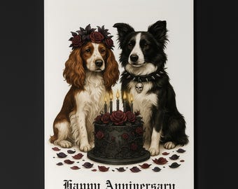 Dog Breeds Collection - Gothic Passion - Spaniel & Collie Anniversary Card - Funny Dogs - Premium Greeting Card Envelope - Personalised card