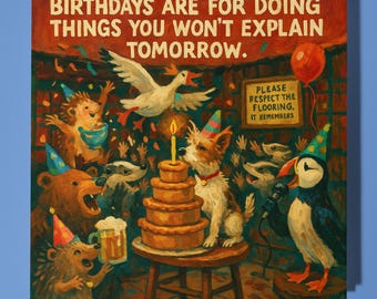 Puffin Animals Happy Birthday Card - Funny Animal - Premium Greeting Card Envelope - Personalised Birthday - funny card - sister friend dad