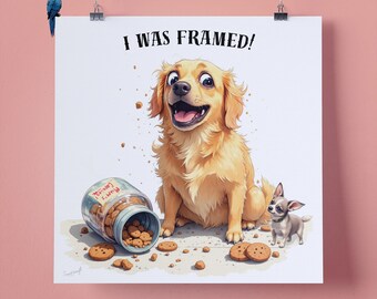 Labrador Retriever dog,  I was Framed! Pet Portrait Wall Art Print, Perfect Gift for Pet Lovers, 295mm x 295mm, 300GSM Matte Paper, Unframed