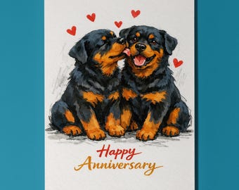 Rottweiler Dogs Puppies Anniversary Card Funny Dog Breeds - Premium Greeting Card Envelope - Personalised card - Couple Wife Husband Spouses