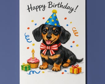 Dachshund Dog Happy Birthday Card - Funny Animal - Premium Greeting Card & Envelope Personalised card - Dog Breeds - Friends Family members