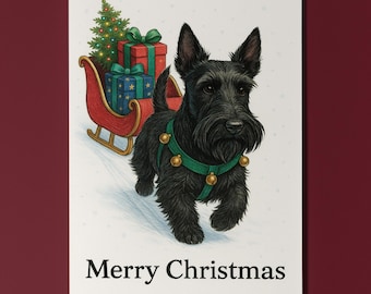 Scottish Terrier Dog - Santa’s Helpers Collection - Christmas Card - Funny Dogs - Dog Breeds - Premium Greeting Card & Envelope Personalised
