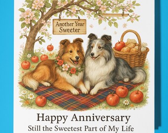 Shetland Sheepdogs dogs - Happy Anniversary Card Funny Animal - Premium Greeting Card Envelope - Personalised Dog card - Husband Boyfriend