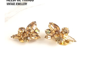 Lovely Vintage Jewellery Faux Yellow Topaz Clip-on Earrings