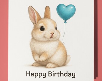 Animal Hugs Collection - FluffMuffin Dwarf Bunny Birthday Card - Funny Animal - Premium Greeting Card Envelope - Personalised card - Friend