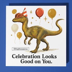 Dinosaurus Dilophosaurus - Verjaardagskaart - Gepersonaliseerde kaart - Kaart grappige dieren - Premium wenskaart en envelop moeder vader zoon zus vriend