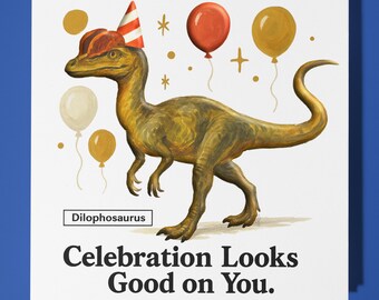 Dinosaur Dilophosaurus - Birthday Card - Personalised card -  Funny Animal Card - Premium Greeting Card & Envelope Mum Dad Son Sister Friend