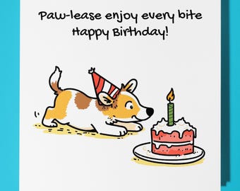 Tiny Scenes Collections - Dog - Paw-lease enjoy every bite - Happy Birthday Card - Premium Greeting Card & Envelope - Personalised card
