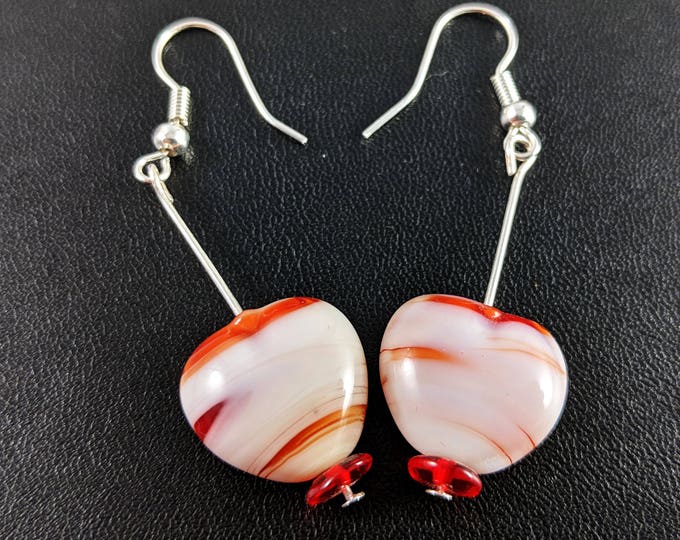 Hypoallergenic Nickel Free Love Heart Lampwork Art Glass Vintage Style Earrings