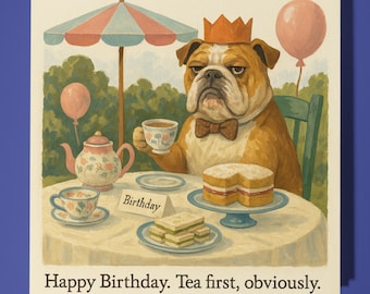 Funny Bulldog dog - Happy Birthday Card - Funny Animal - Premium Greeting Card Envelope - Personalised Dog card - sister daughter friend Dad