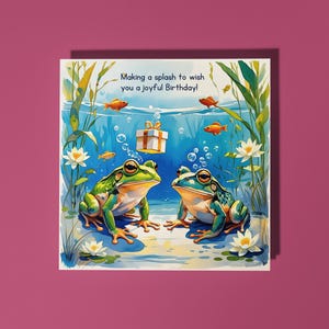 Handgemaakte kikkers met een cadeau - ik wens je een fijne verjaardag Fijne verjaardagskaart Kaart grappige dieren Dierenliefhebbers Premium wenskaart en envelop