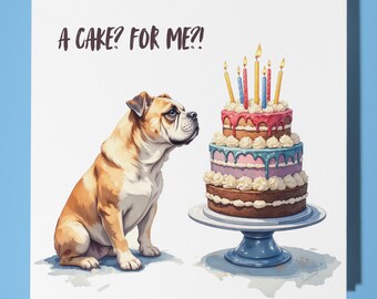 Bulldog dog Happy Birthday Card - Funny Animal - Premium Greeting Card & Envelope - Personalised Dog card - Mum Dad Son Sister Friend