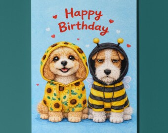 Cockapoo Wire Fox Terrier Dog Birthday Card, Bee Hoodie Sunflower Hoodie, Cute Personalised Dog Lover Gift