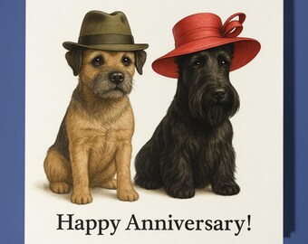 Border Terrier Scottish Terrier - Happy Anniversary Card  Funny Animal - Premium Greeting Card & Envelope - Personalised Dog card - Husband