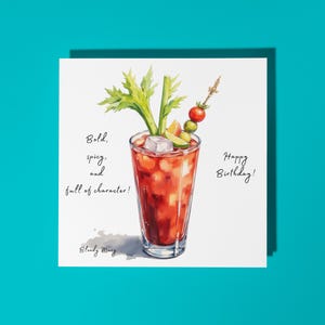 Coquetel Bloody Mary artesanal - Ousado, picante e cheio de personalidade! Cartão de Feliz Aniversário - Cartão e Envelope Premium