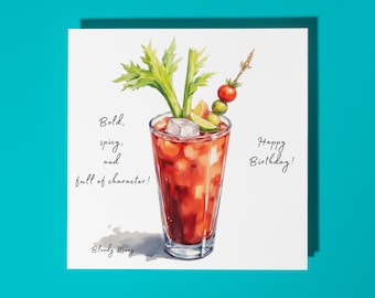Handmade Bloody Mary cocktail - Bold, spicy, and full of character! Happy Birthday Card - Premium Greeting Card & Envelope