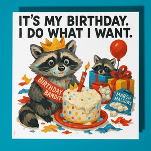 Procione Bandit - Biglietto di auguri di buon compleanno - Animale divertente - Busta per biglietti di auguri premium - Compleanno personalizzato - Biglietto divertente - Sorella amica