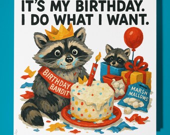 Raccoon Bandit - Happy Birthday Card - Funny Animal - Premium Greeting Card Envelope - Personalised Birthday - funny card - sister friend