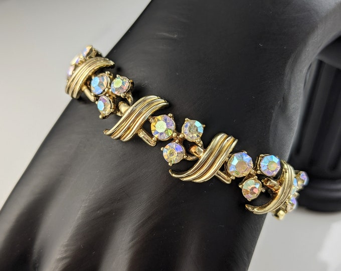 Lovely Vintage Jewellery Gold-tone  Aurora Borella's Rhinestones Bracelet