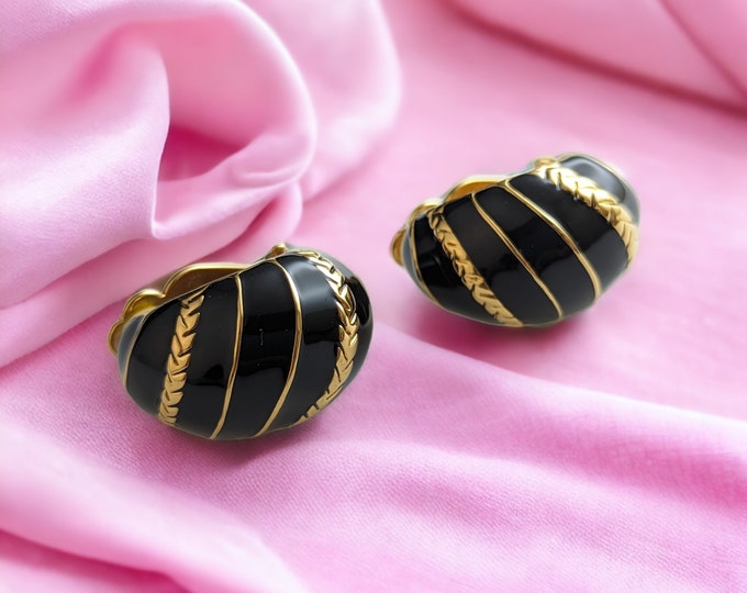 Lovely Vintage Black Enamel Clip-on Earrings by Joan Rivers Jewellery