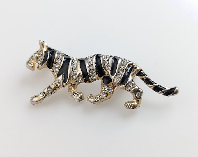 Lovely Vintage Jewellery Figural Rhinestone tiger brooch